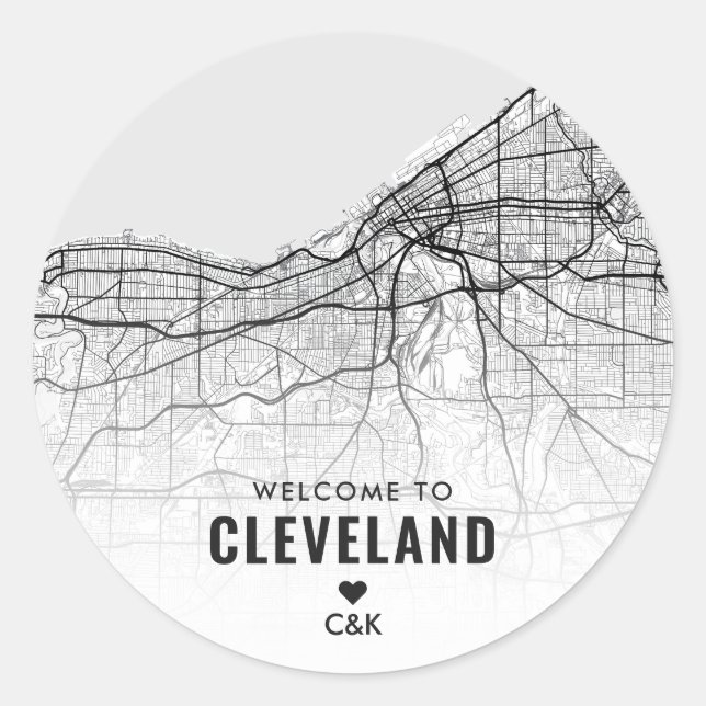 Sticker Rond Carte de Cleveland, Ohio City | Bienvenue Mariage (Devant)