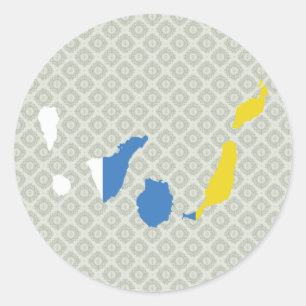 Sticker Rond Carte de drapeau des Îles Canaries normale