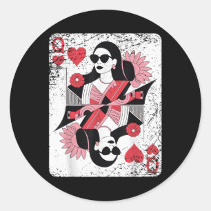 Sticker Rond Carte de jeu moderne Queen of Hearts