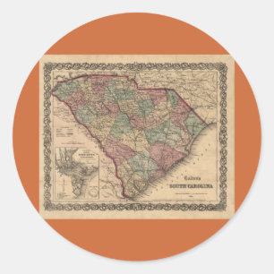 Sticker Rond Carte de la Caroline du Sud 1865