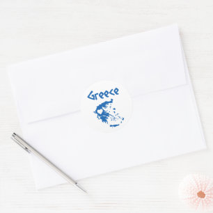 Sticker Rond Carte de la Grèce bleue et blanche