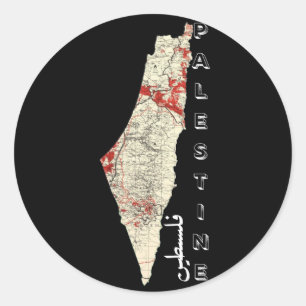 Sticker Rond Carte de la Palestine avec le mot Falastin en arab