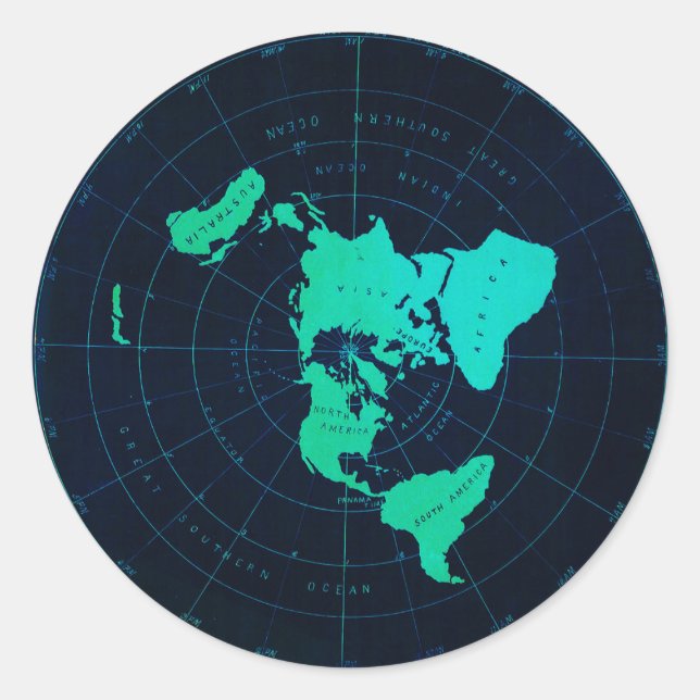 Sticker Rond Carte de la Terre plate (projection Azimuthal équi (Devant)