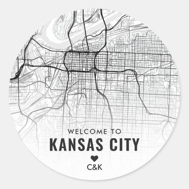 Sticker Rond Carte de la ville de Kansas | Bienvenue Mariage (Devant)