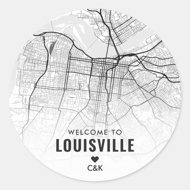 Sticker Rond Carte de la ville de Louisville | Bienvenue Mariag (Devant)