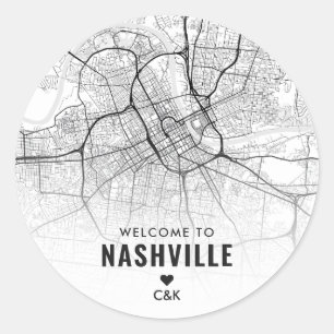 Sticker Rond Carte de la ville de Nashville, Tennessee   Bienve
