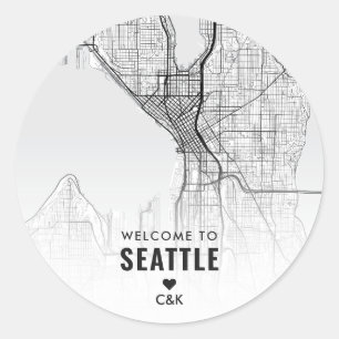 Sticker Rond Carte de la ville de Seattle   Bienvenue Mariage