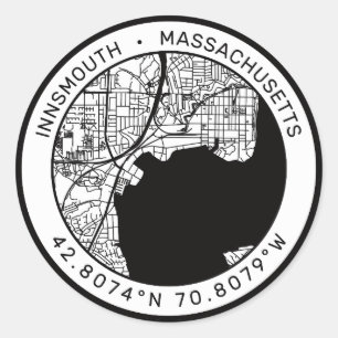 Sticker Rond Carte de la ville d'Innsmouth Lovecraft