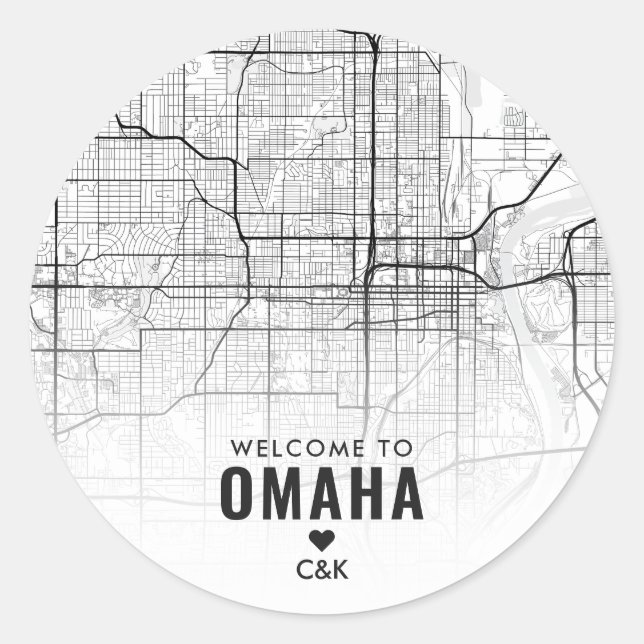 Sticker Rond Carte de la ville d'Omaha, Nebraska | Bienvenue Ma (Devant)