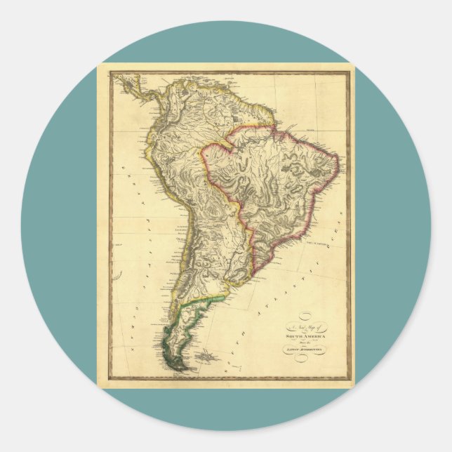 Sticker Rond Carte de l'Amérique du Sud 1817 (Devant)