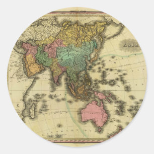 Sticker Rond Carte de l'Asie 1825 par Henry Tanner