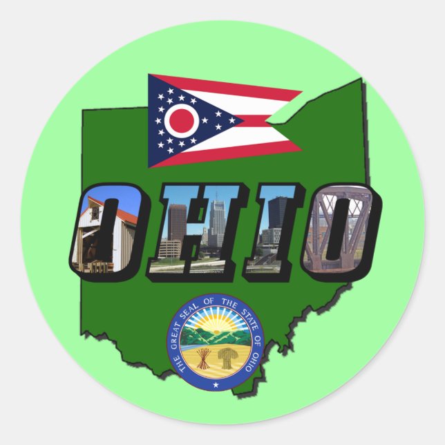 Sticker Rond Carte de l'état de l'Ohio, texte de l'image, drape (Devant)