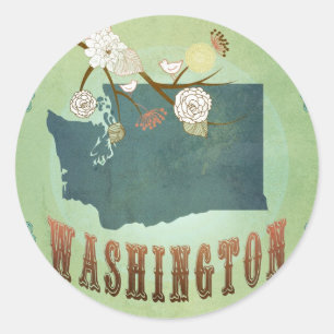 Sticker Rond Carte de l'État de Washington - Vert
