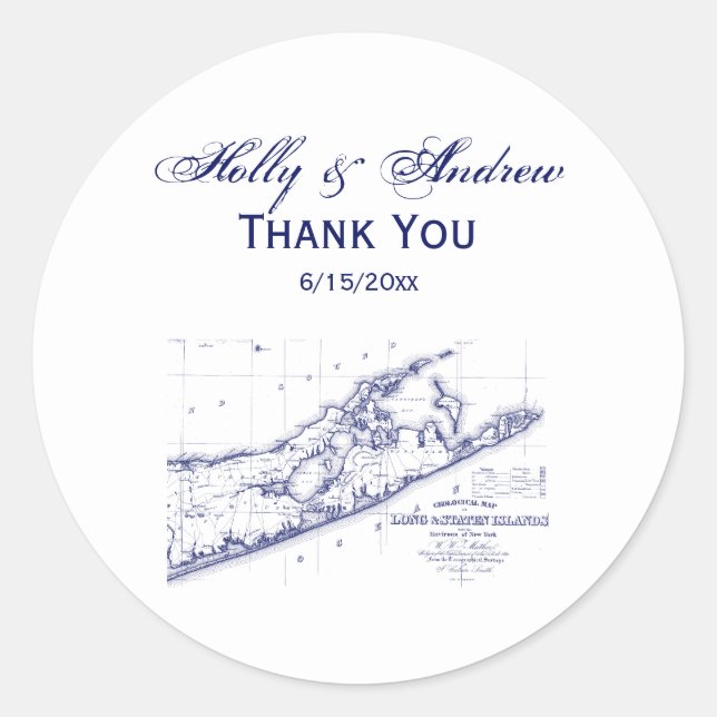 Sticker Rond Carte de Long Island The Hamptons (Devant)