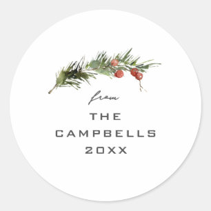 Sticker Rond Carte de Noël simple avec feuillage vert offert en