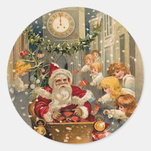 Sticker Rond Carte de Noël vintage d'entraînement de minuit