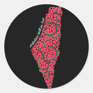 Sticker Rond Carte de Palestine remplie de pastèques Palestin