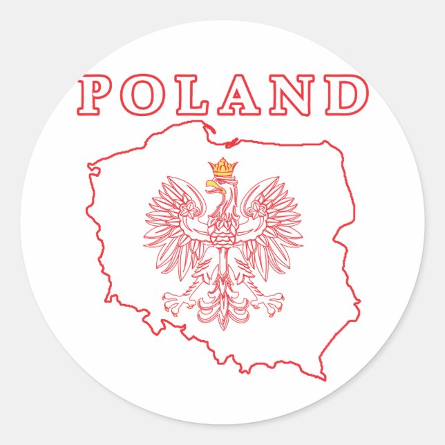 Sticker Rond Carte de Pologne Rouge avec aigle (Devant)