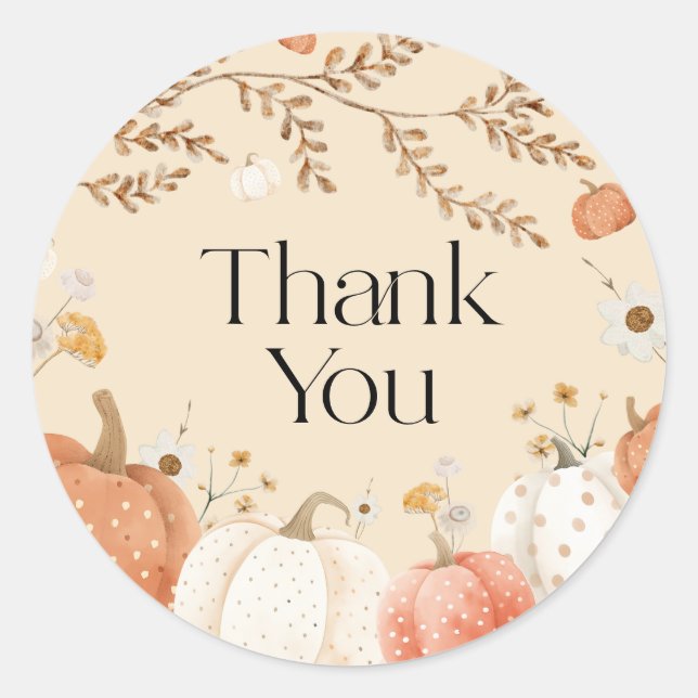 Sticker Rond Carte de remerciement Baby Shower Pumpkin automne  (Devant)