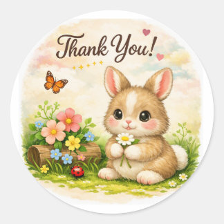 Sticker Rond "Carte de remerciement Lapin Mignon"