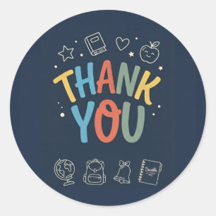 Sticker Rond Carte de Remerciement pour Enseignant "MERCI" Navy