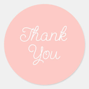 Sticker Rond Carte de remerciement simple calligraphiée rose pâ