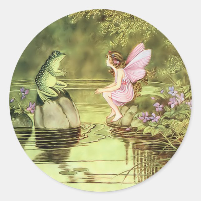 Sticker Rond Carte de remerciements avec Fairy et Frog (Devant)
