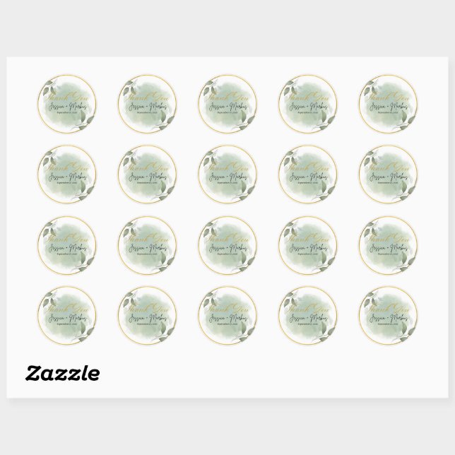 Sticker Rond Carte de remerciements mariage (Feuille)
