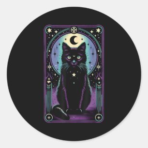 Sticker Rond Carte de tarot Lune croissante Chat noir Amoureux