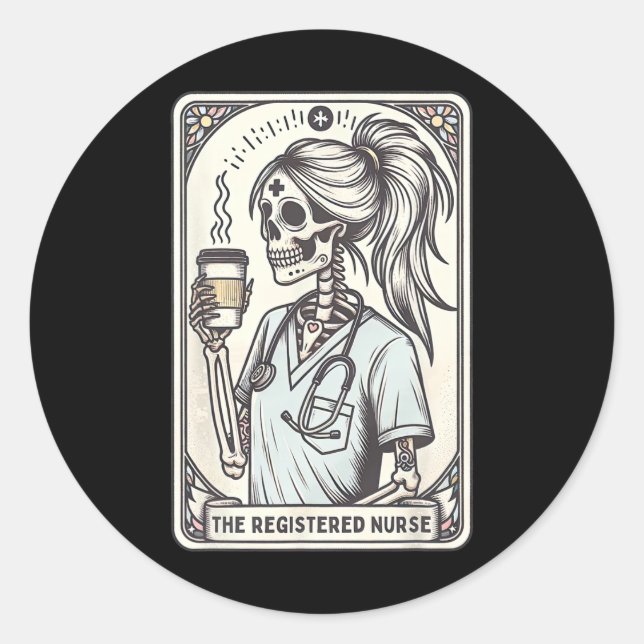 Sticker Rond Carte de tarte de l'infirmière inscrite Skeleton R (Devant)