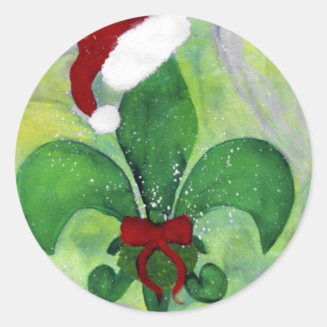 Sticker Rond Carte de vacances père Noël Christmas Fleur de lis (Devant)