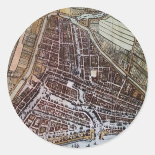 Sticker Rond Carte de ville de reproduction de Rotterdam 1652