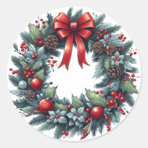 Sticker Rond Carte de voeux À feuillage persistant de Noël