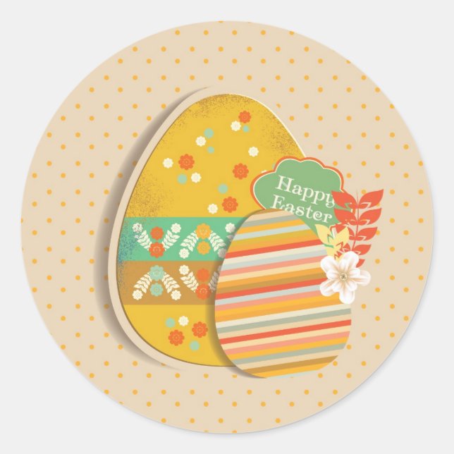 Sticker Rond Carte de voeux avec symbole d'oeuf de Pâques (Devant)