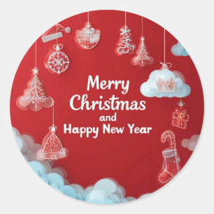 Sticker Rond Carte de vœux festive de Noël avec décorations