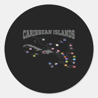 Sticker Rond Carte des îles des Caraïbes Antilles Flags Caraïbe