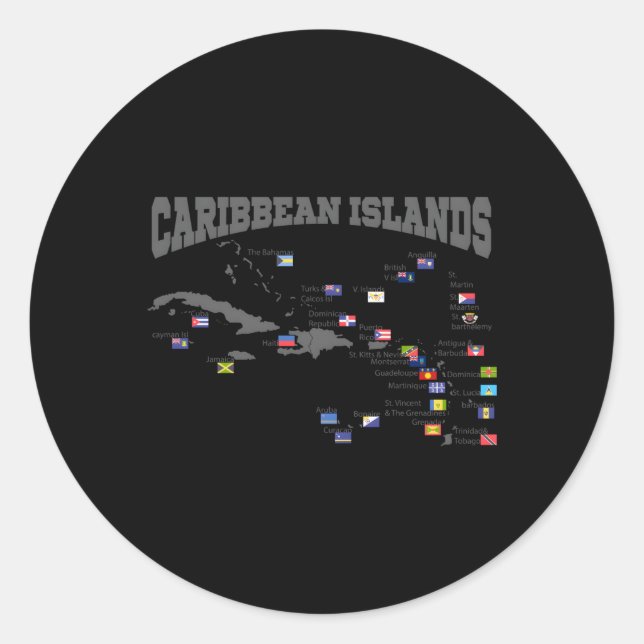 Sticker Rond Carte des îles des Caraïbes Antilles Flags Caraïbe (Devant)