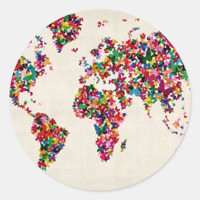 Sticker Rond Carte des papillons de la carte du monde (Devant)