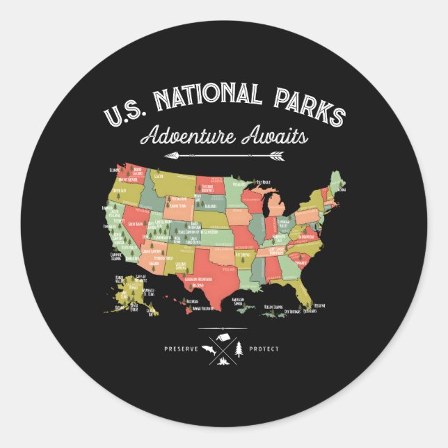Sticker Rond Carte des parcs nationaux 59 Us Camg Randonnée (Devant)