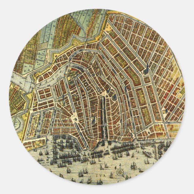 Sticker Rond Carte des rues antiques d'Amsterdam, Pays-Bas (Devant)