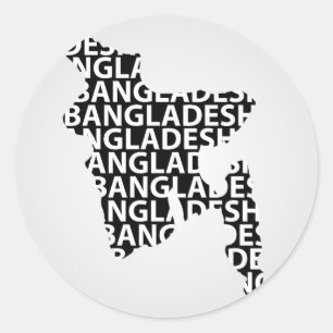 Sticker Rond Carte du Bangladesh avec texte à l'intérieur