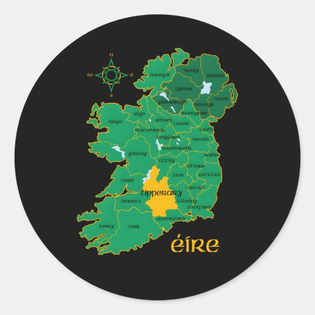 Sticker Rond Carte du comté d'Irlande Tipperary Voyage irlandai (Devant)
