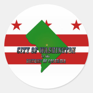 Sticker Rond Carte du district de Columbia, drapeau et texte ph
