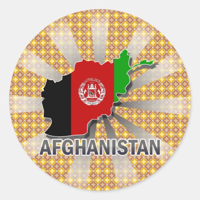 Sticker Rond Carte du drapeau afghan 2.0 (Devant)