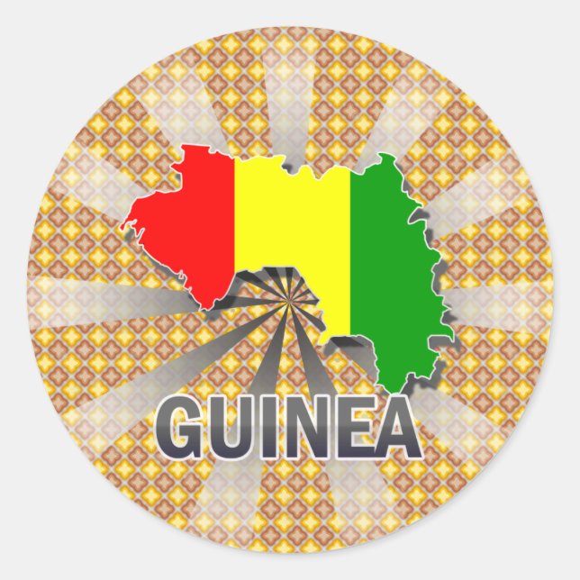 Sticker Rond Carte du Drapeau de Guinée 2.0 (Devant)
