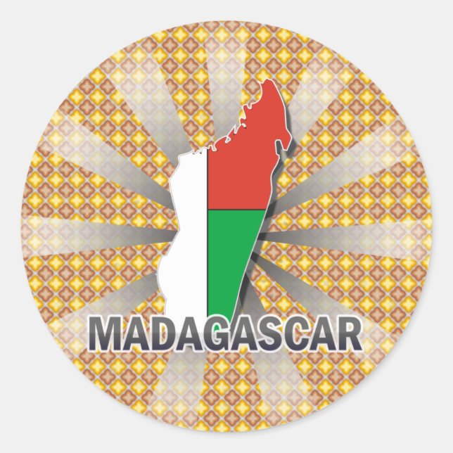 Sticker Rond Carte du drapeau de Madagascar 2.0 (Devant)