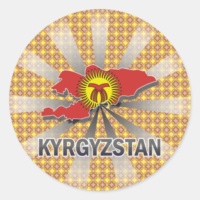 Sticker Rond Carte du drapeau du Kirghizistan 2.0 (Devant)
