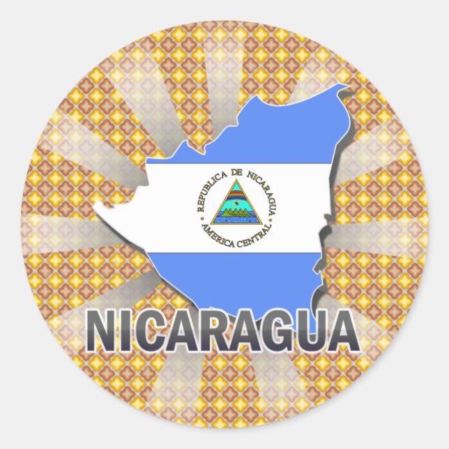 Sticker Rond Carte du drapeau du Nicaragua 2.0 (Devant)