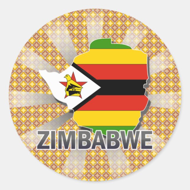 Sticker Rond Carte du drapeau du Zimbabwe 2.0 (Devant)
