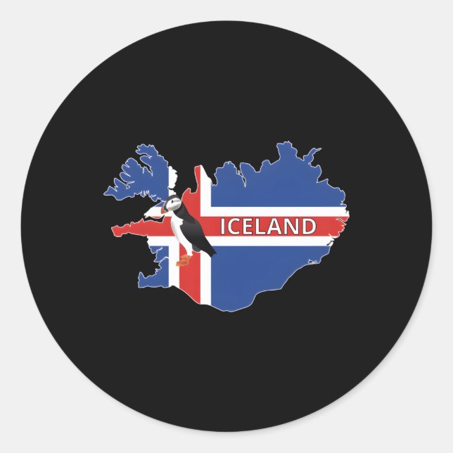Sticker Rond Carte Du Drapeau Islandais D'Islande Oiseau De Puf (Devant)